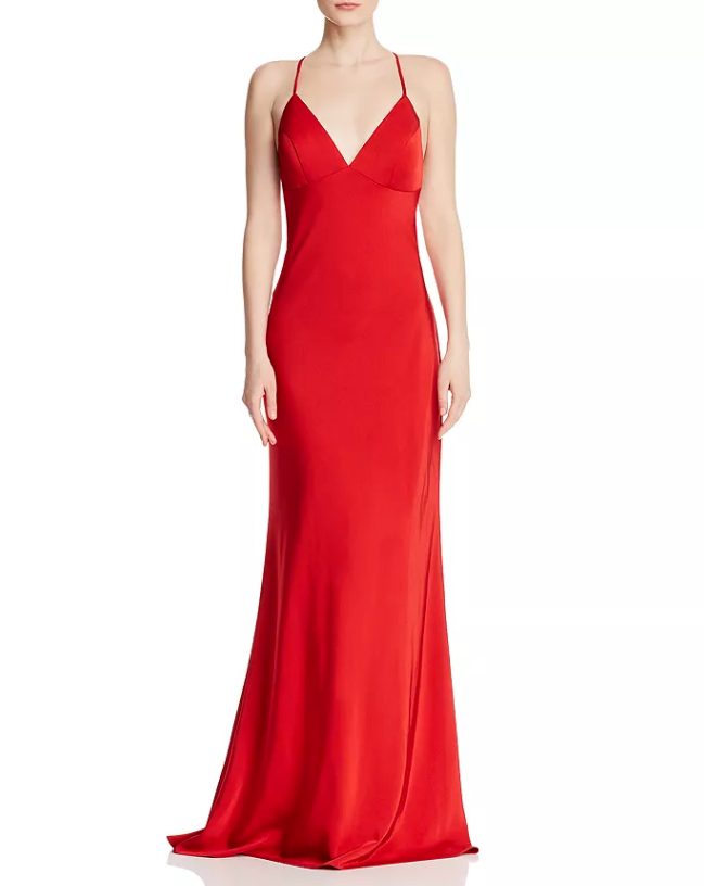 faviana couture faille satin draped gown